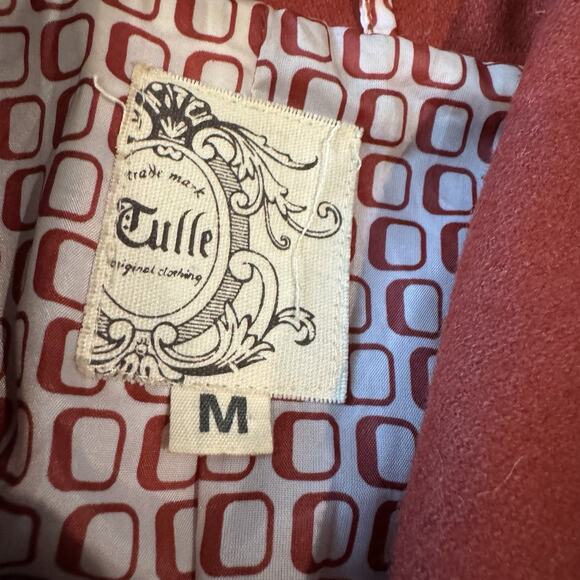 Tulle Orange Wool Button-Up Jacket Lined Short Medium Bows Feminine Preppy READ - Picture 5 of 15